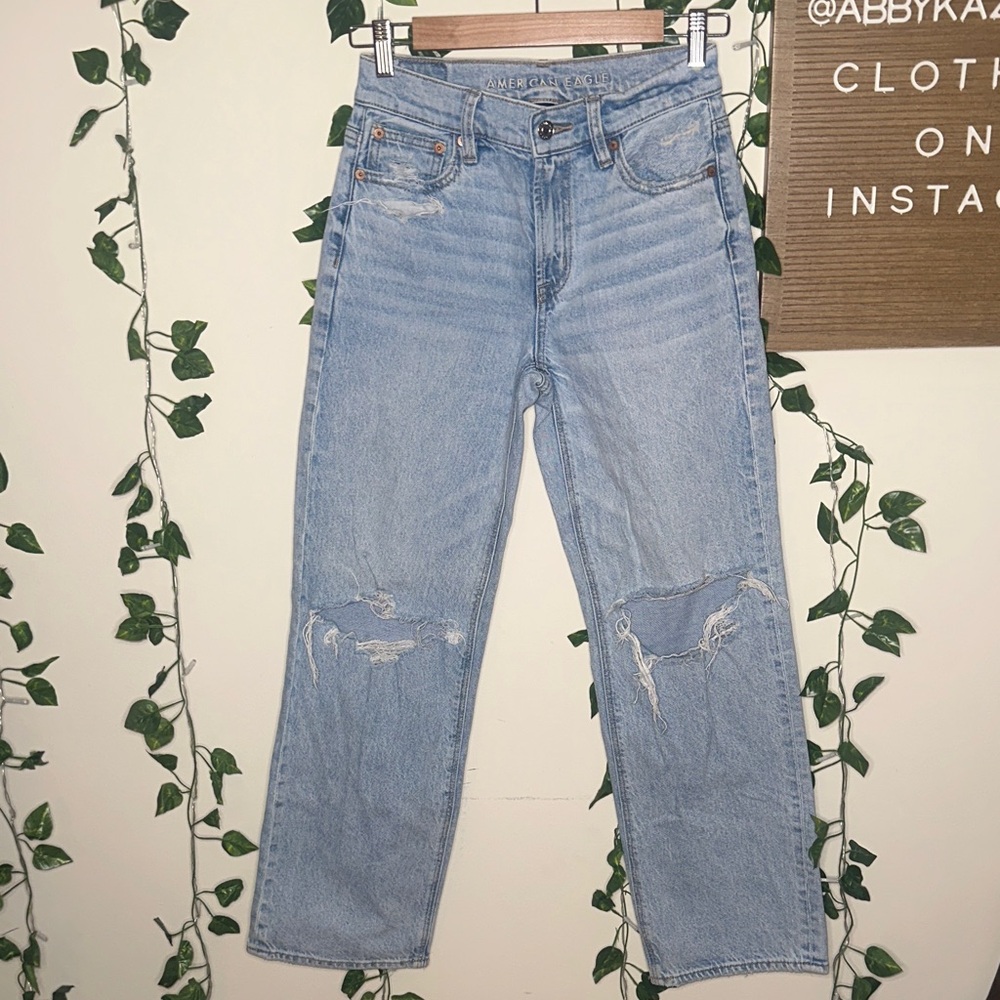 American Eagle Light Blue Distressed Stovepipe Jeans